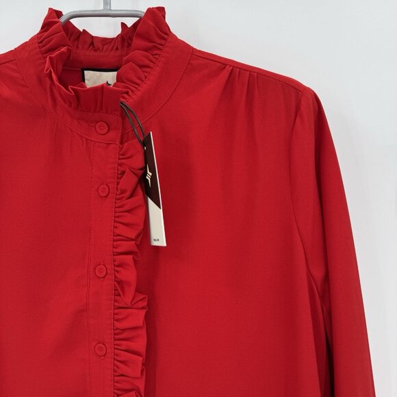 Tuckernuck Red Stretch Crepe Tate Dress sz M Long Sleeve Flounce Mini Ruffle NWT - Picture 4 of 8